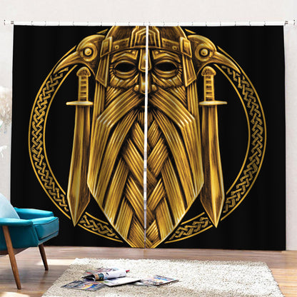 Gold Viking Norse God Odin Print Pencil Pleat Curtains