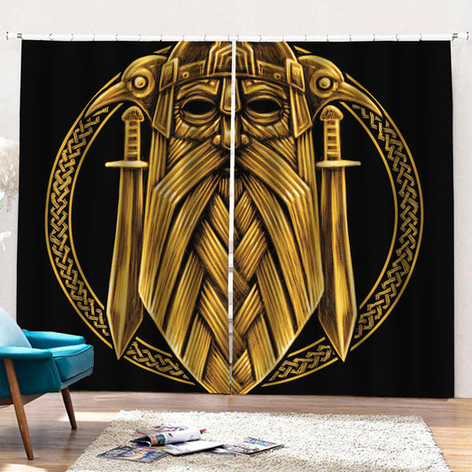 Gold Viking Norse God Odin Print Pencil Pleat Curtains