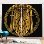 Gold Viking Norse God Odin Print Pencil Pleat Curtains