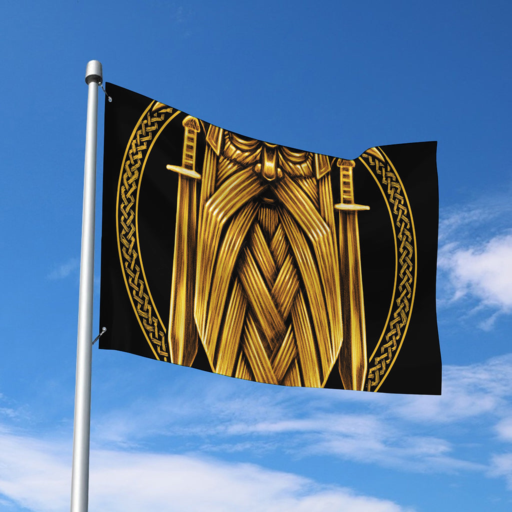 Gold Viking Norse God Odin Print Polyester Flag
