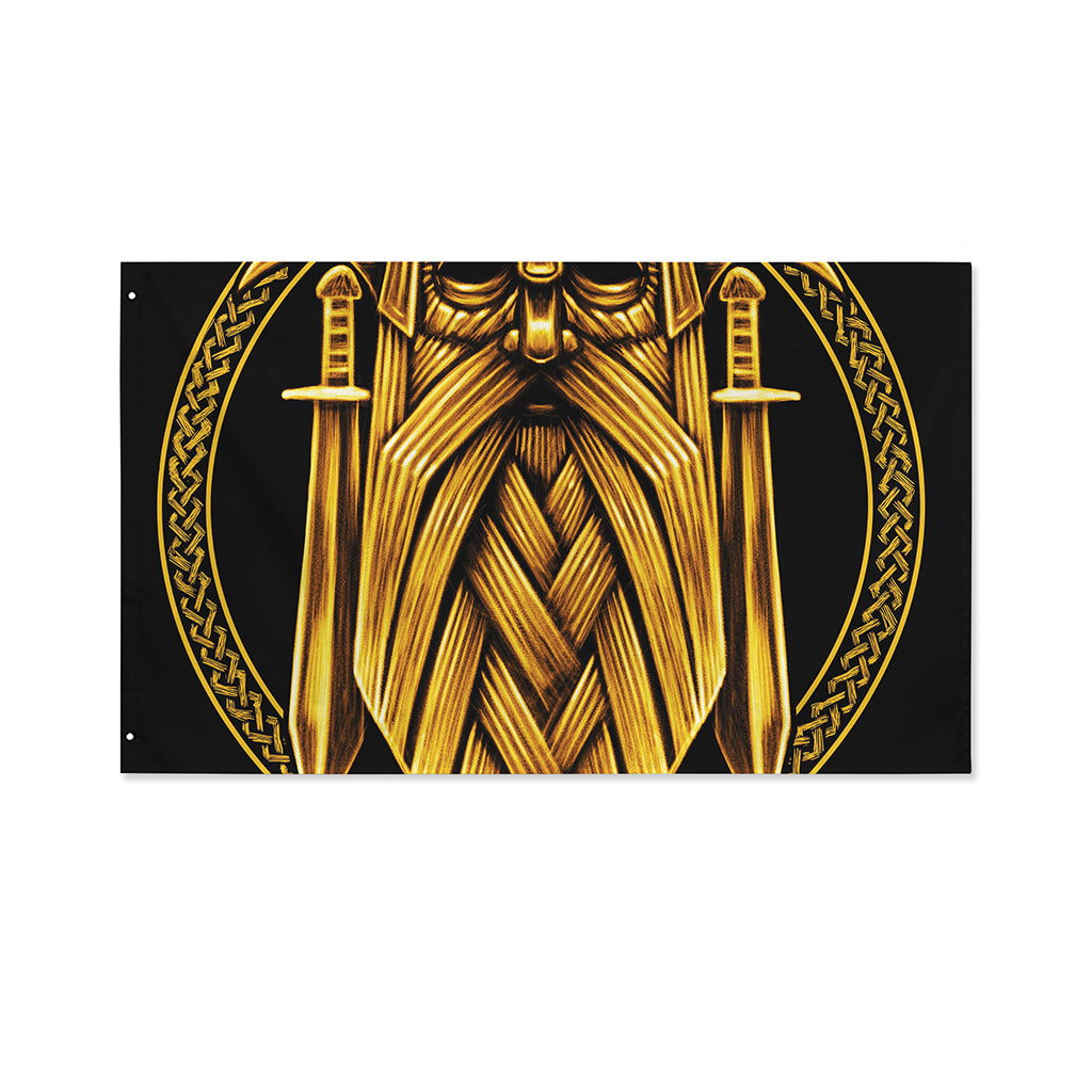 Gold Viking Norse God Odin Print Polyester Flag