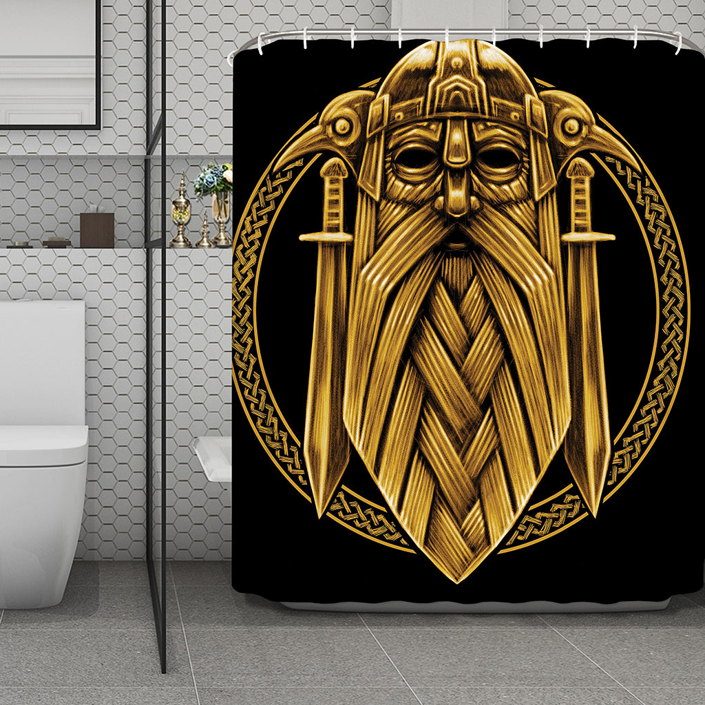 Gold Viking Norse God Odin Print Polyester Shower Curtain