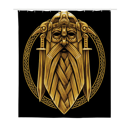 Gold Viking Norse God Odin Print Polyester Shower Curtain