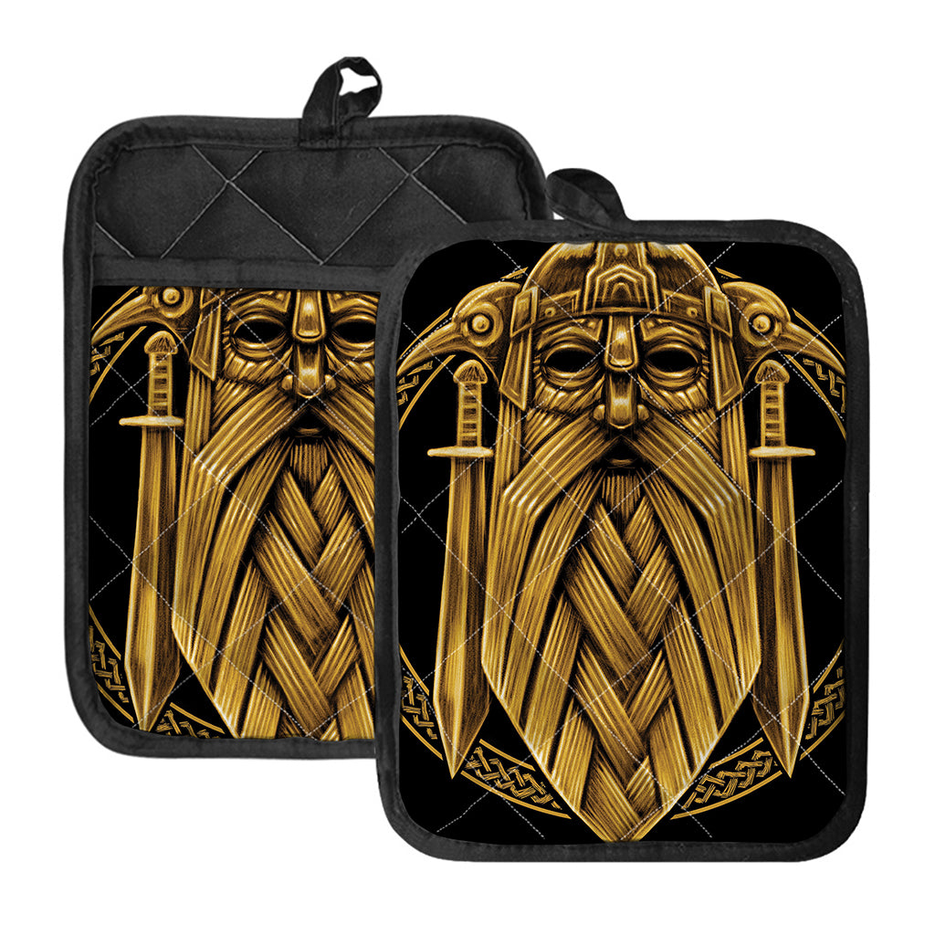 Gold Viking Norse God Odin Print Pot Holders With Pocket