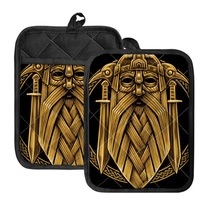 Gold Viking Norse God Odin Print Pot Holders With Pocket
