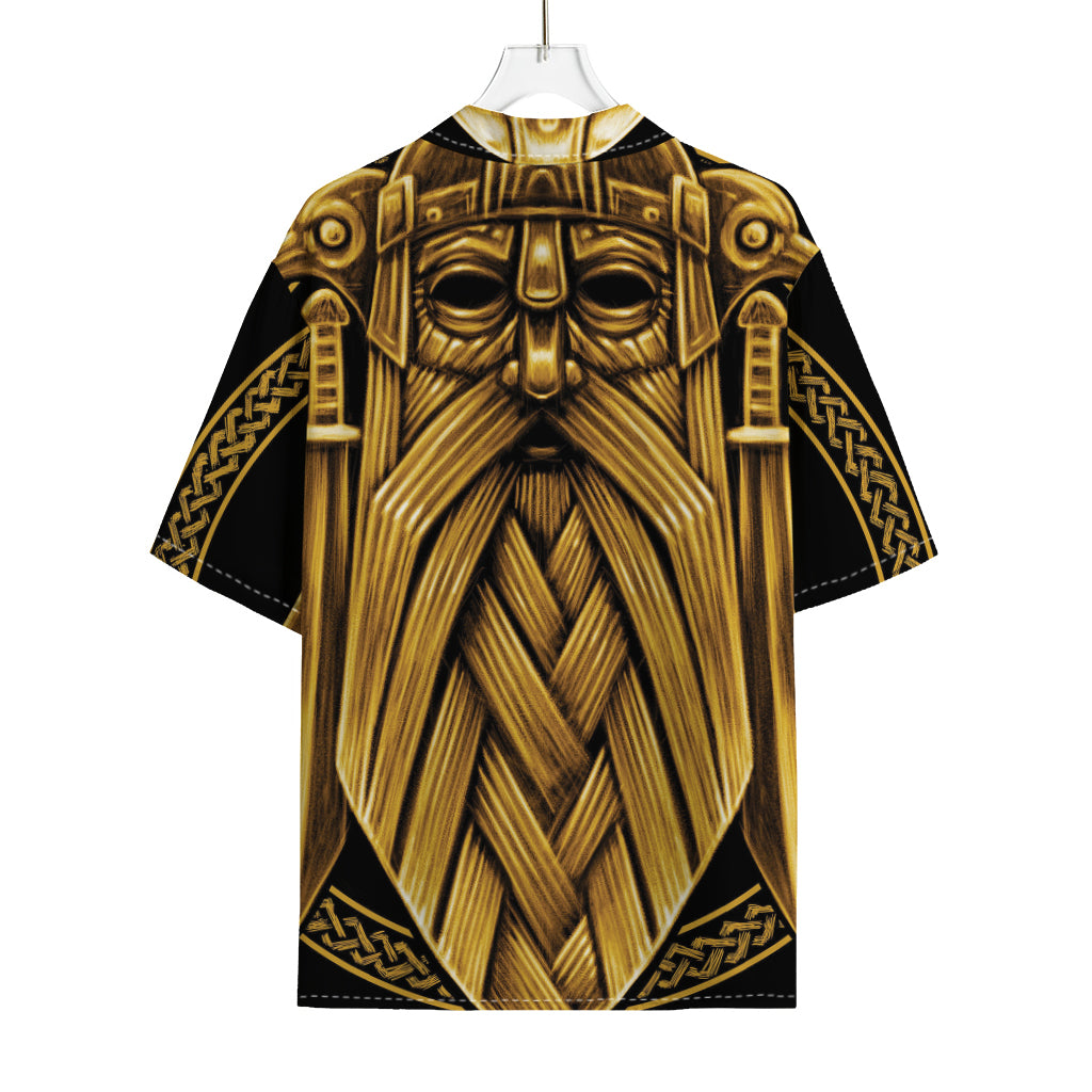 Gold Viking Norse God Odin Print Rayon Hawaiian Shirt