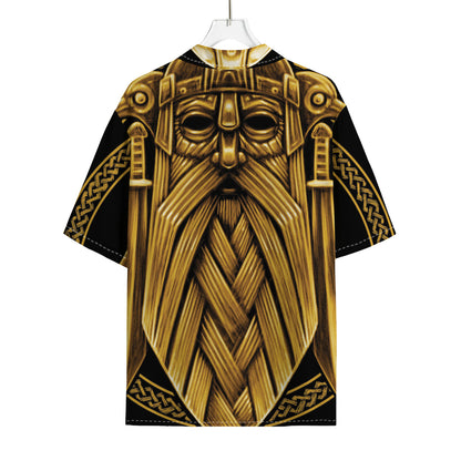 Gold Viking Norse God Odin Print Rayon Hawaiian Shirt