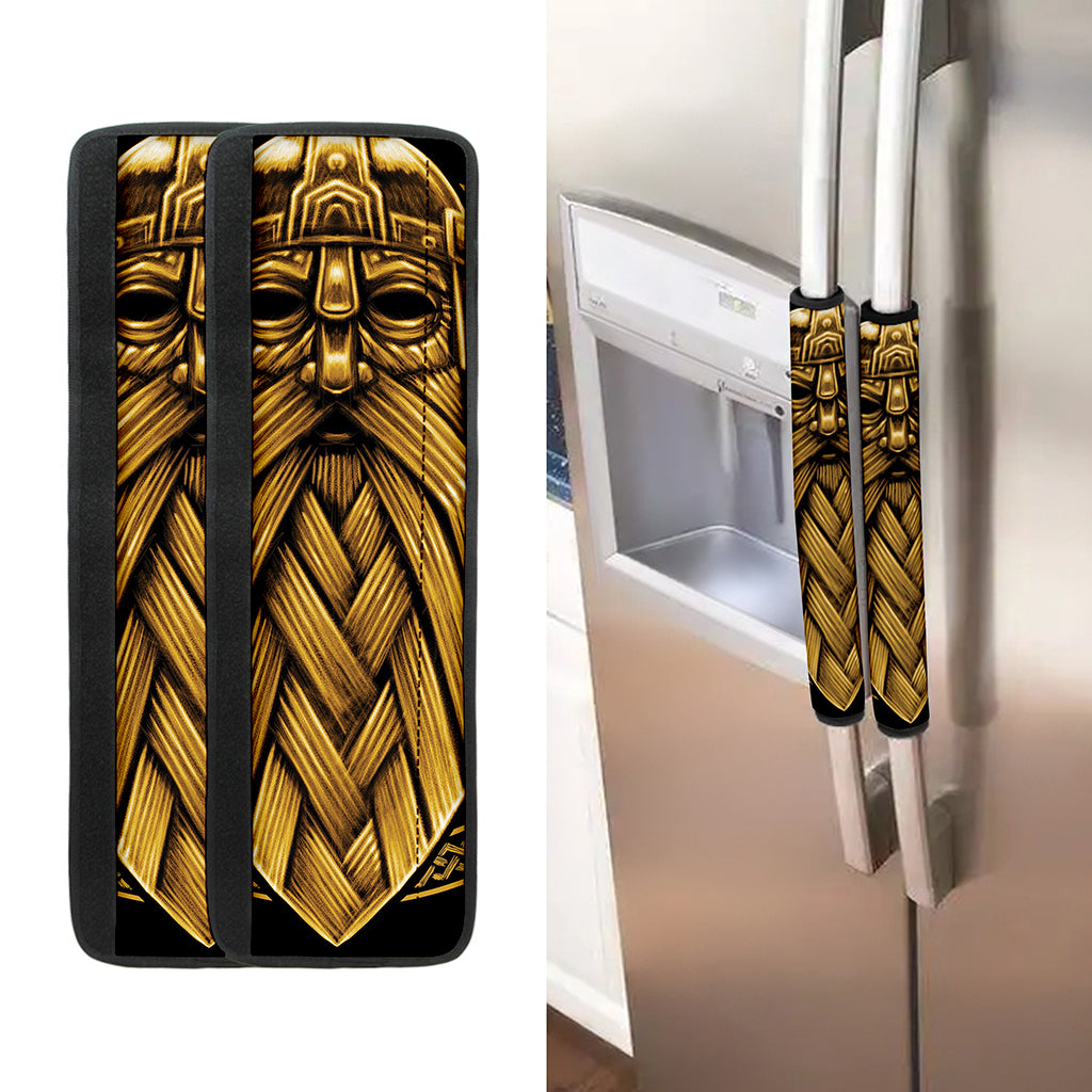 Gold Viking Norse God Odin Print Refrigerator Handle Covers