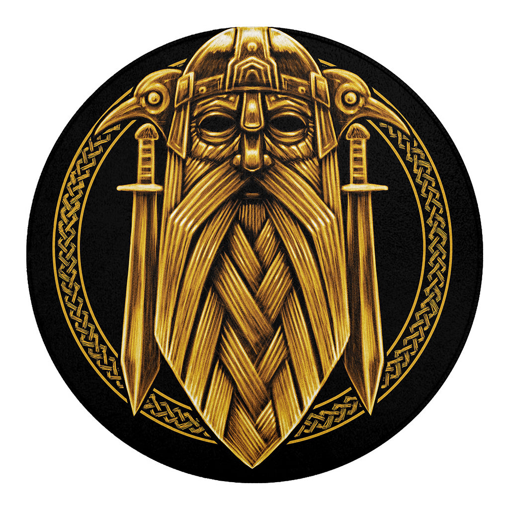 Gold Viking Norse God Odin Print Round Blanket