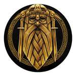 Gold Viking Norse God Odin Print Round Blanket