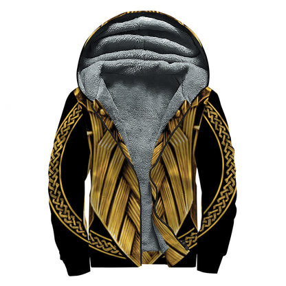 Gold Viking Norse God Odin Print Sherpa Lined Zip Up Hoodie