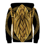 Gold Viking Norse God Odin Print Sherpa Lined Zip Up Hoodie