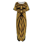 Gold Viking Norse God Odin Print Short Sleeve Long Nightdress