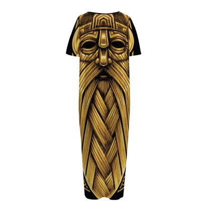 Gold Viking Norse God Odin Print Short Sleeve Long Nightdress