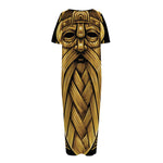 Gold Viking Norse God Odin Print Short Sleeve Long Nightdress