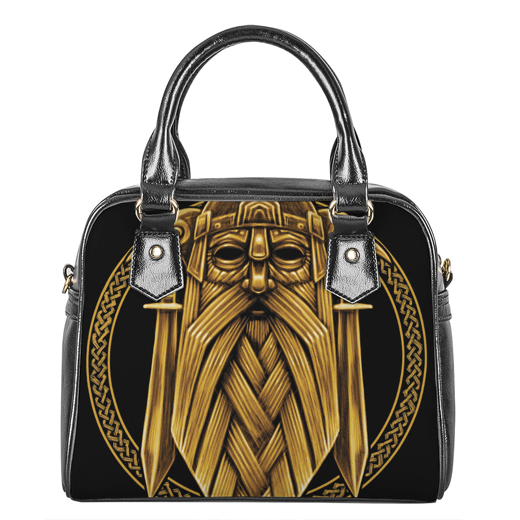 Gold Viking Norse God Odin Print Shoulder Handbag