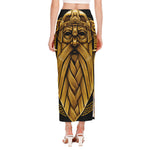 Gold Viking Norse God Odin Print Side Slit Maxi Skirt