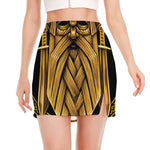 Gold Viking Norse God Odin Print Side Slit Mini Skirt