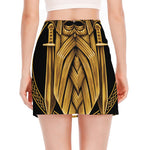 Gold Viking Norse God Odin Print Side Slit Mini Skirt