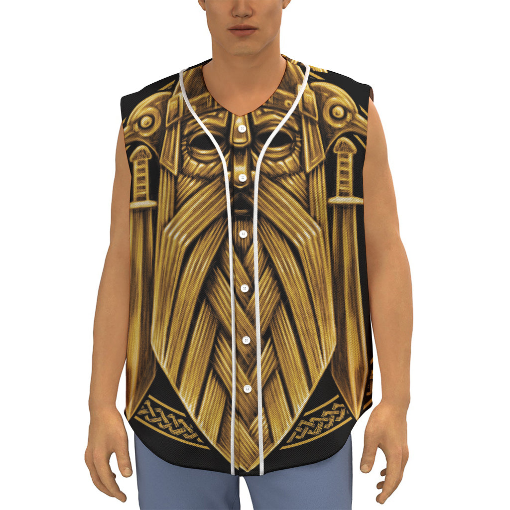 Gold Viking Norse God Odin Print Sleeveless Baseball Jersey