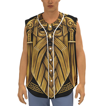 Gold Viking Norse God Odin Print Sleeveless Baseball Jersey