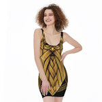 Gold Viking Norse God Odin Print Sleeveless Bodycon Dress