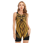 Gold Viking Norse God Odin Print Sleeveless One Piece Swimsuit
