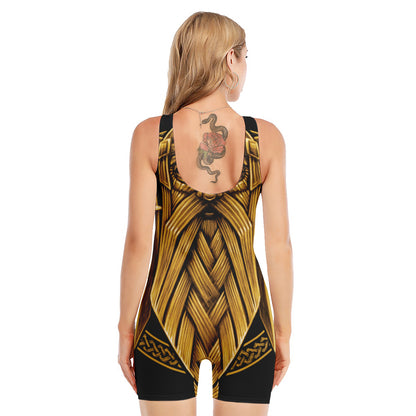 Gold Viking Norse God Odin Print Sleeveless One Piece Swimsuit