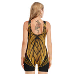Gold Viking Norse God Odin Print Sleeveless One Piece Swimsuit