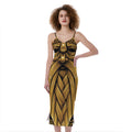 Gold Viking Norse God Odin Print Slim Fit Midi Cami Dress