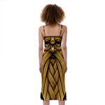 Gold Viking Norse God Odin Print Slim Fit Midi Cami Dress