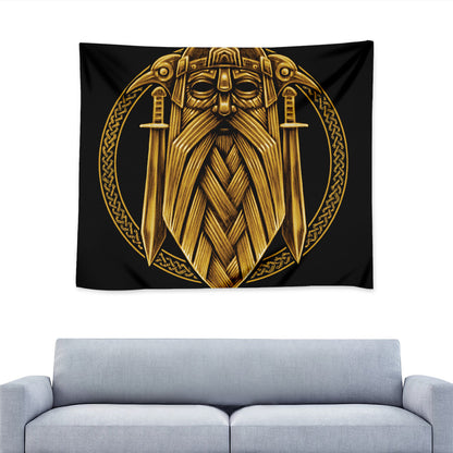 Gold Viking Norse God Odin Print Tapestry