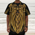 Gold Viking Norse God Odin Print Textured Short Sleeve Shirt