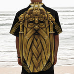 Gold Viking Norse God Odin Print Textured Short Sleeve Shirt