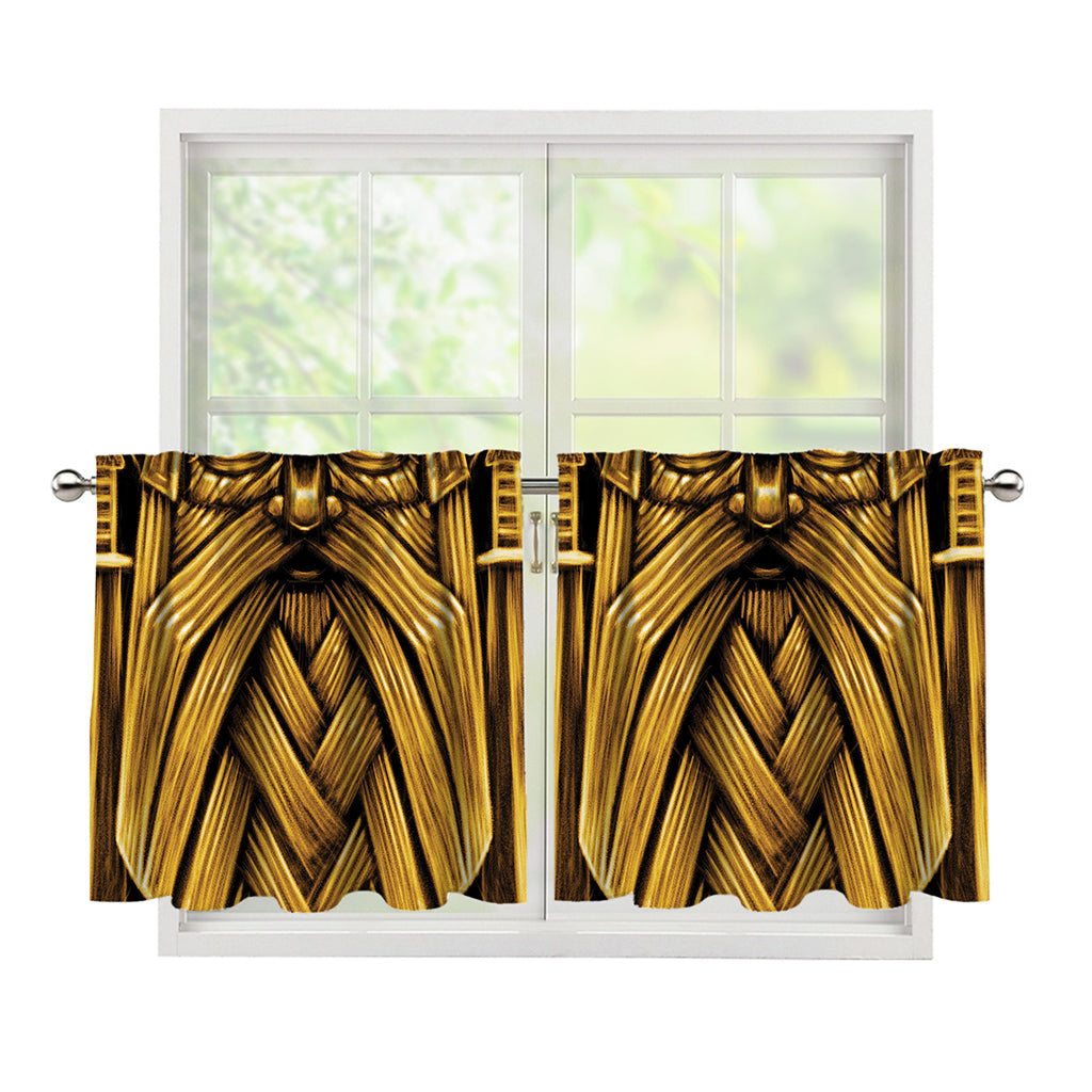 Gold Viking Norse God Odin Print Tier Curtains