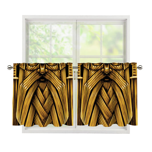 Gold Viking Norse God Odin Print Tier Curtains