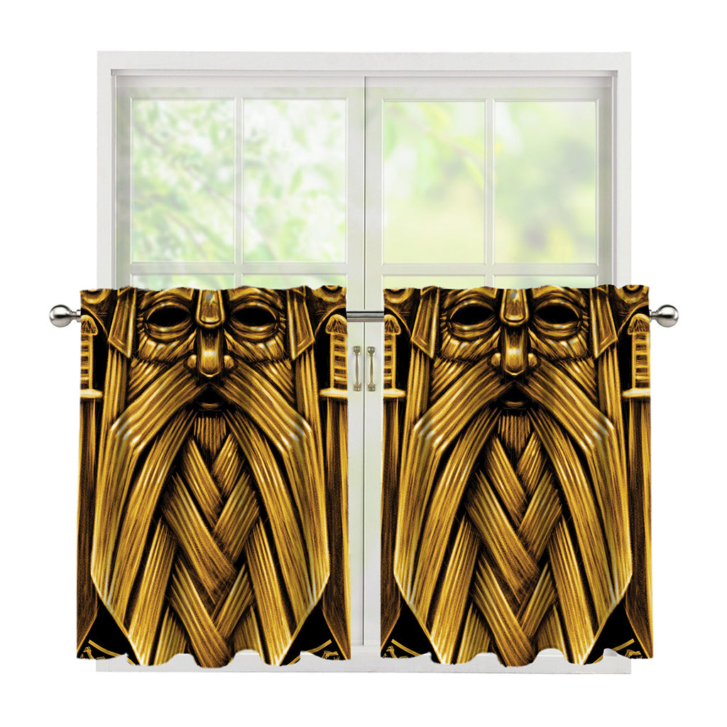 Gold Viking Norse God Odin Print Tier Curtains