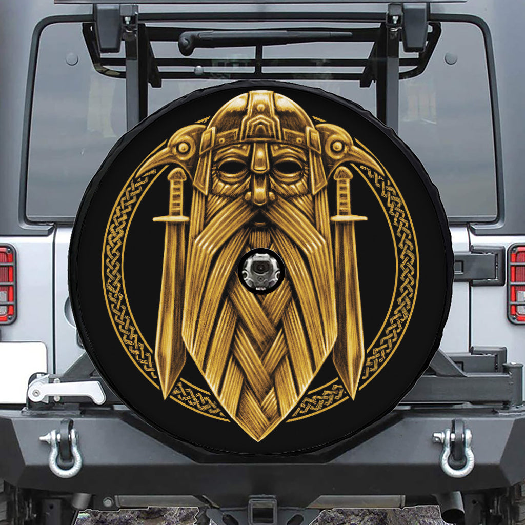 Gold Viking Norse God Odin Print Tire Cover With Camera Hole