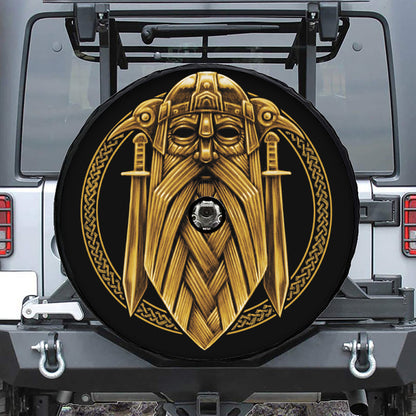 Gold Viking Norse God Odin Print Tire Cover With Camera Hole