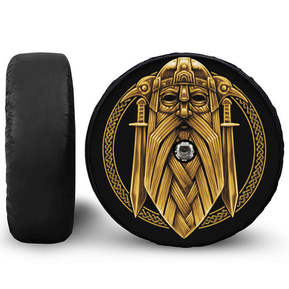 Gold Viking Norse God Odin Print Tire Cover With Camera Hole