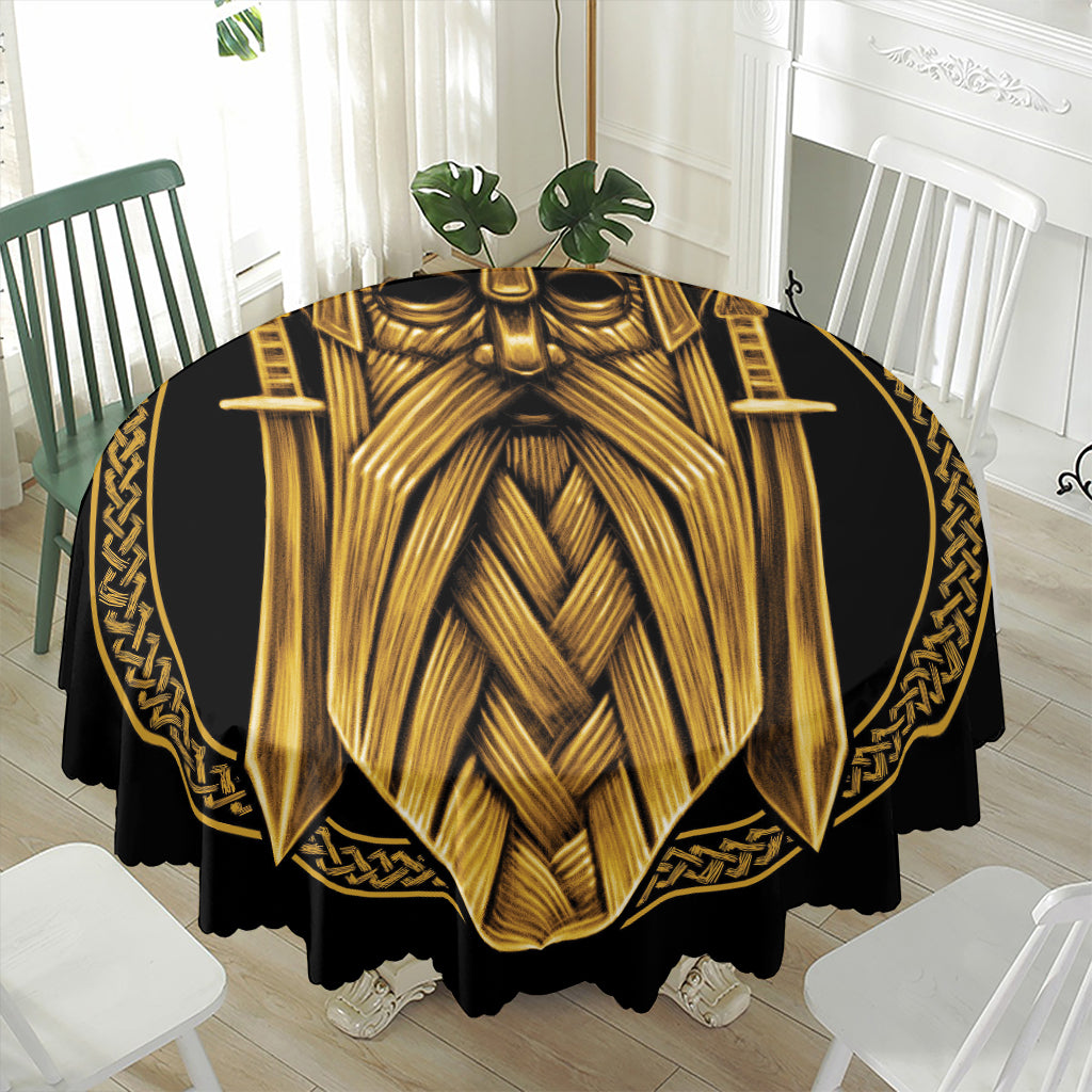 Gold Viking Norse God Odin Print Waterproof Round Tablecloth