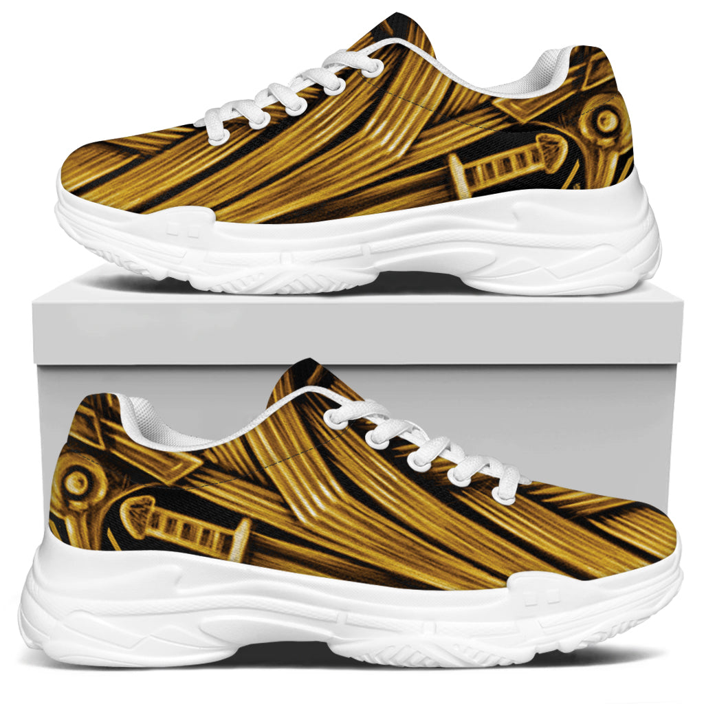 Gold Viking Norse God Odin Print White Chunky Shoes