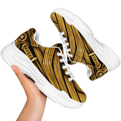 Gold Viking Norse God Odin Print White Chunky Shoes