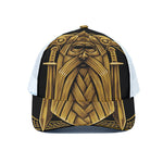 Gold Viking Norse God Odin Print White Mesh Trucker Cap