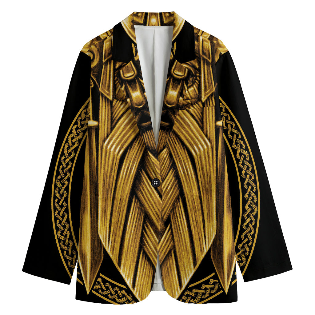Gold Viking Norse God Odin Print Women's Blazer
