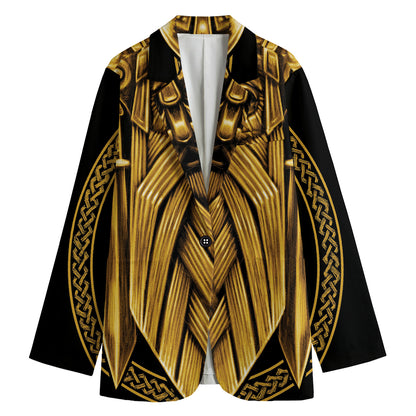 Gold Viking Norse God Odin Print Women's Blazer