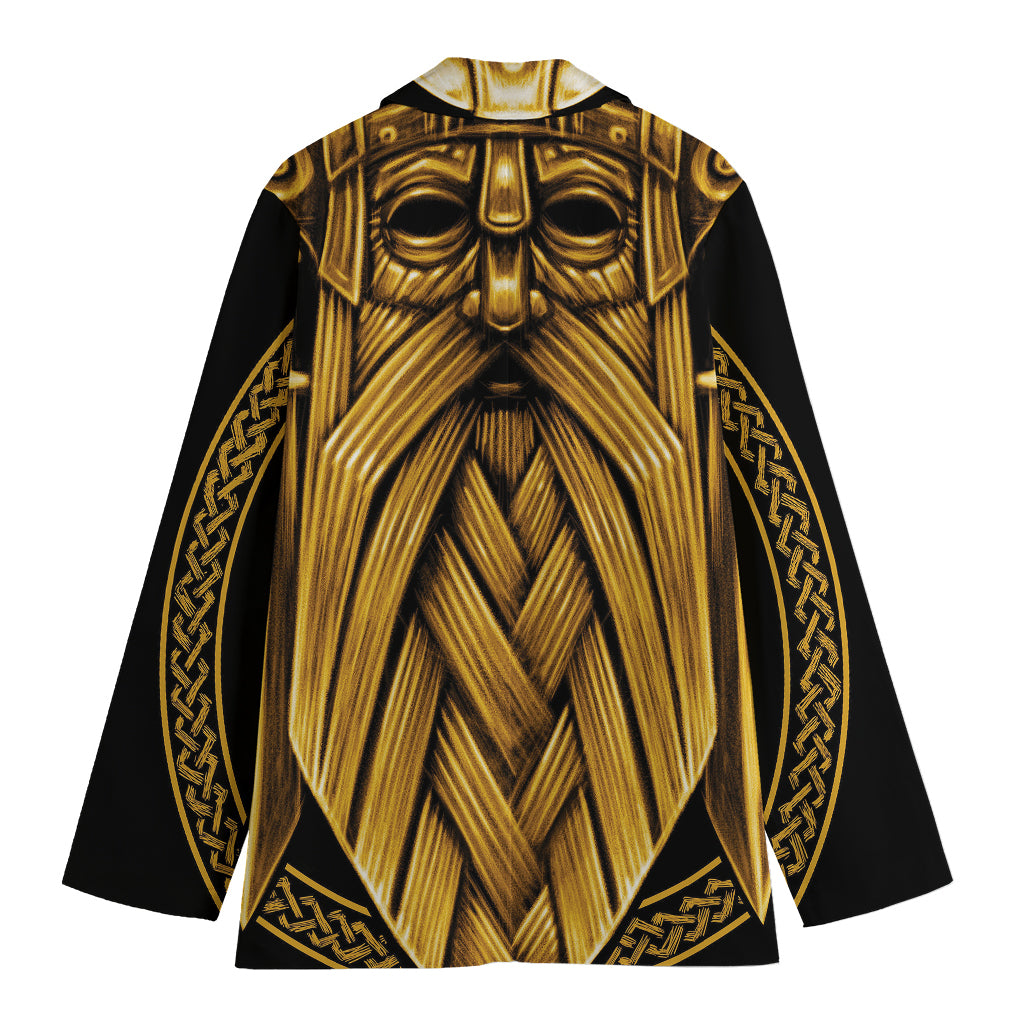 Gold Viking Norse God Odin Print Women's Blazer