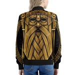 Gold Viking Norse God Odin Print Women's Bomber Jacket