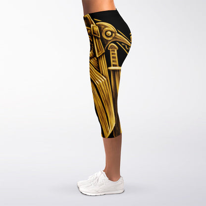 Gold Viking Norse God Odin Print Women's Capri Leggings