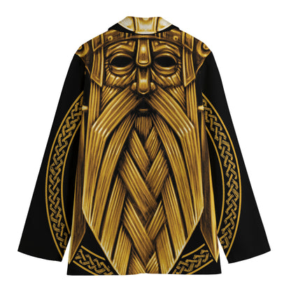 Gold Viking Norse God Odin Print Women's Cotton Blazer